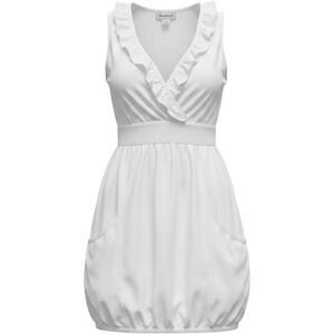 Blanco Ruffle V-Neck Mini Dress Womens Small White Cotton Coquette Summer